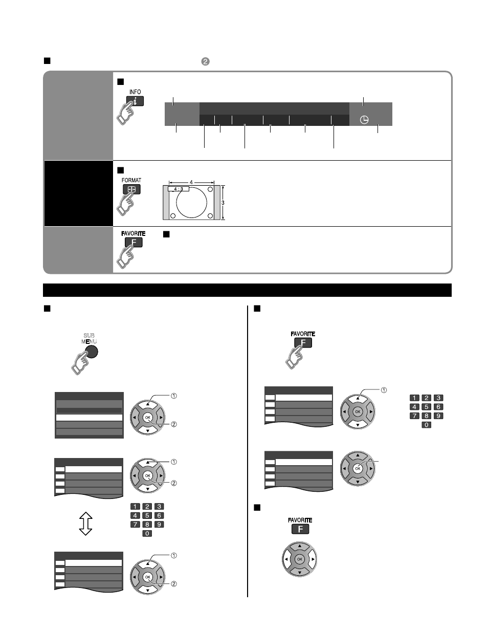 Watching tv, Continued), Information recall | Change aspect ratio, Call up a favorite channel | Panasonic HDMI TC-P50C1 User Manual | Page 20 / 71