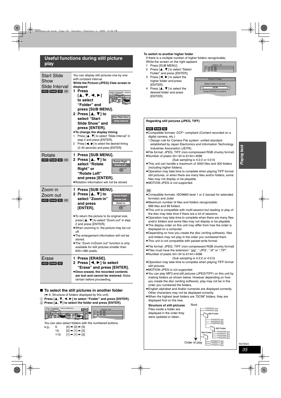 Rotate, Zoom in zoom out, Erase | Panasonic DMR-EH50 User Manual | Page 35 / 76