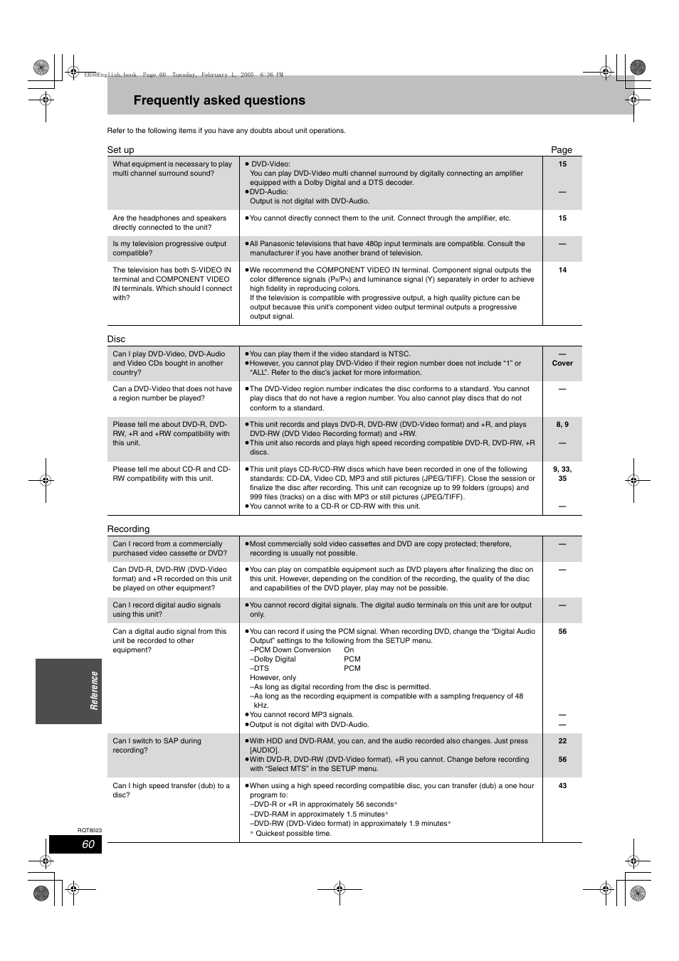 Frequently asked questions | Panasonic DMR-EH50 User Manual | Page 60 / 76