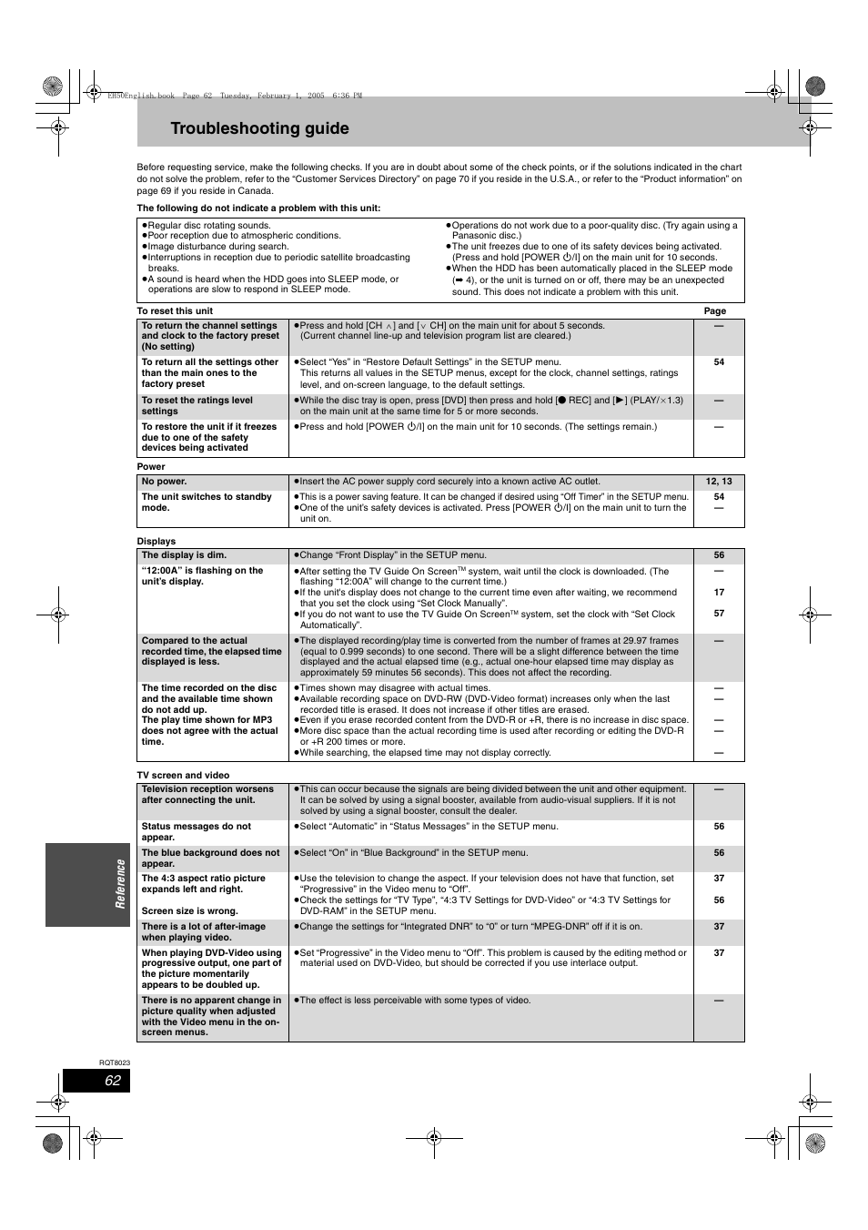 Troubleshooting guide | Panasonic DMR-EH50 User Manual | Page 62 / 76