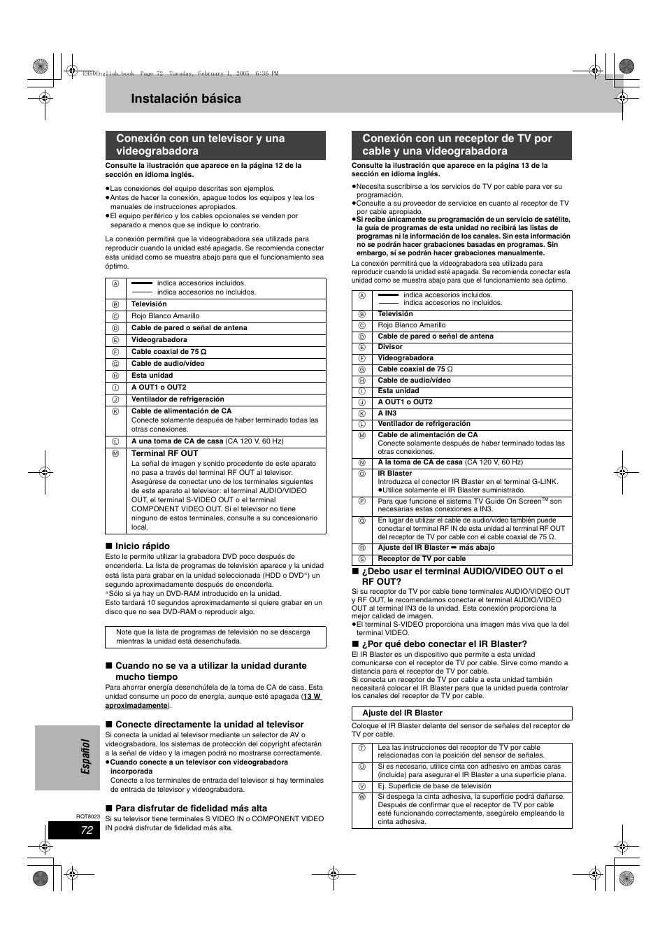 Instalación básica, Es pañol, Conexión con un televisor y una videograbadora | Panasonic DMR-EH50 User Manual | Page 72 / 76