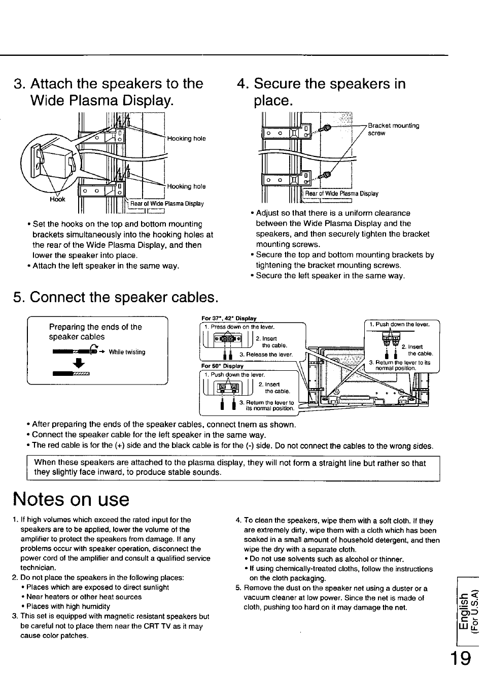 Notes on use, Connect the speaker cables | Panasonic TY-SP50PHD3 User Manual | Page 19 / 24