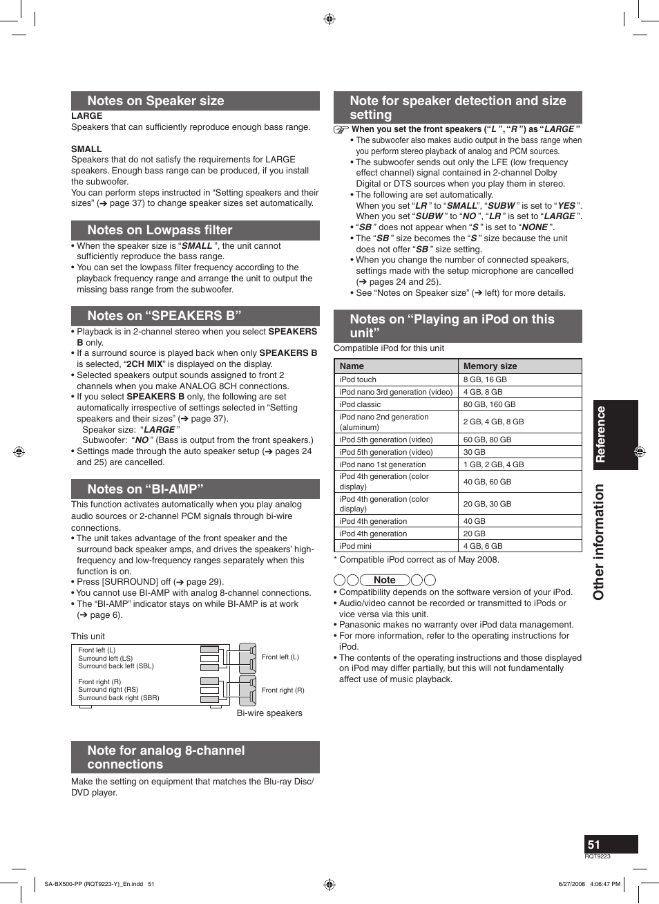 Other inf ormation, Ref erence | Panasonic RQT9223 User Manual | Page 51 / 60