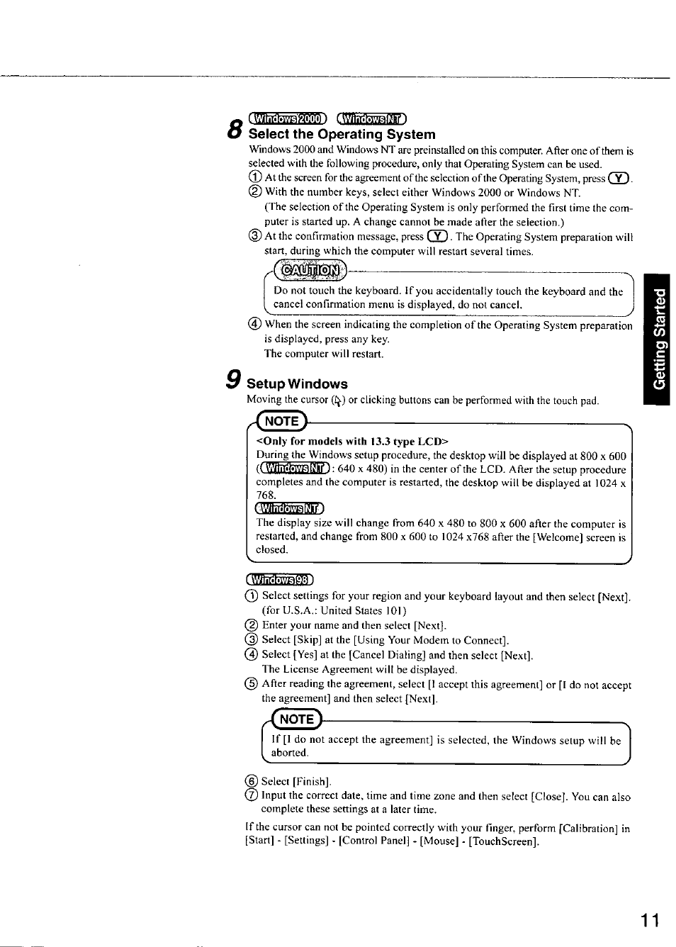 Lwirt9o^20l00>w€win9w5!nj, Select the operating system, Setup windows | 4windov^96l | Panasonic TOUGHBOOK CF-28 User Manual | Page 11 / 36