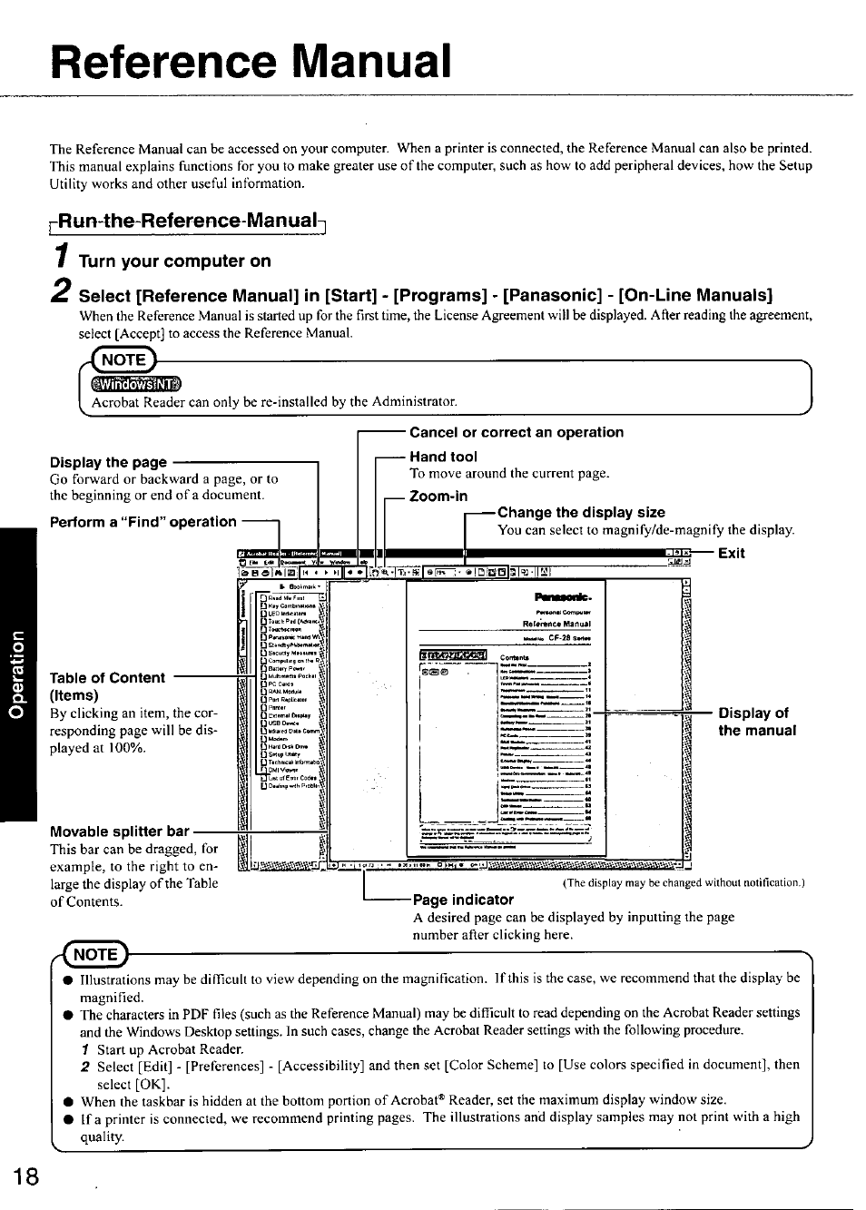 Reference manual, Run-the-reference-manual, Turn your computer on | Panasonic TOUGHBOOK CF-28 User Manual | Page 18 / 36