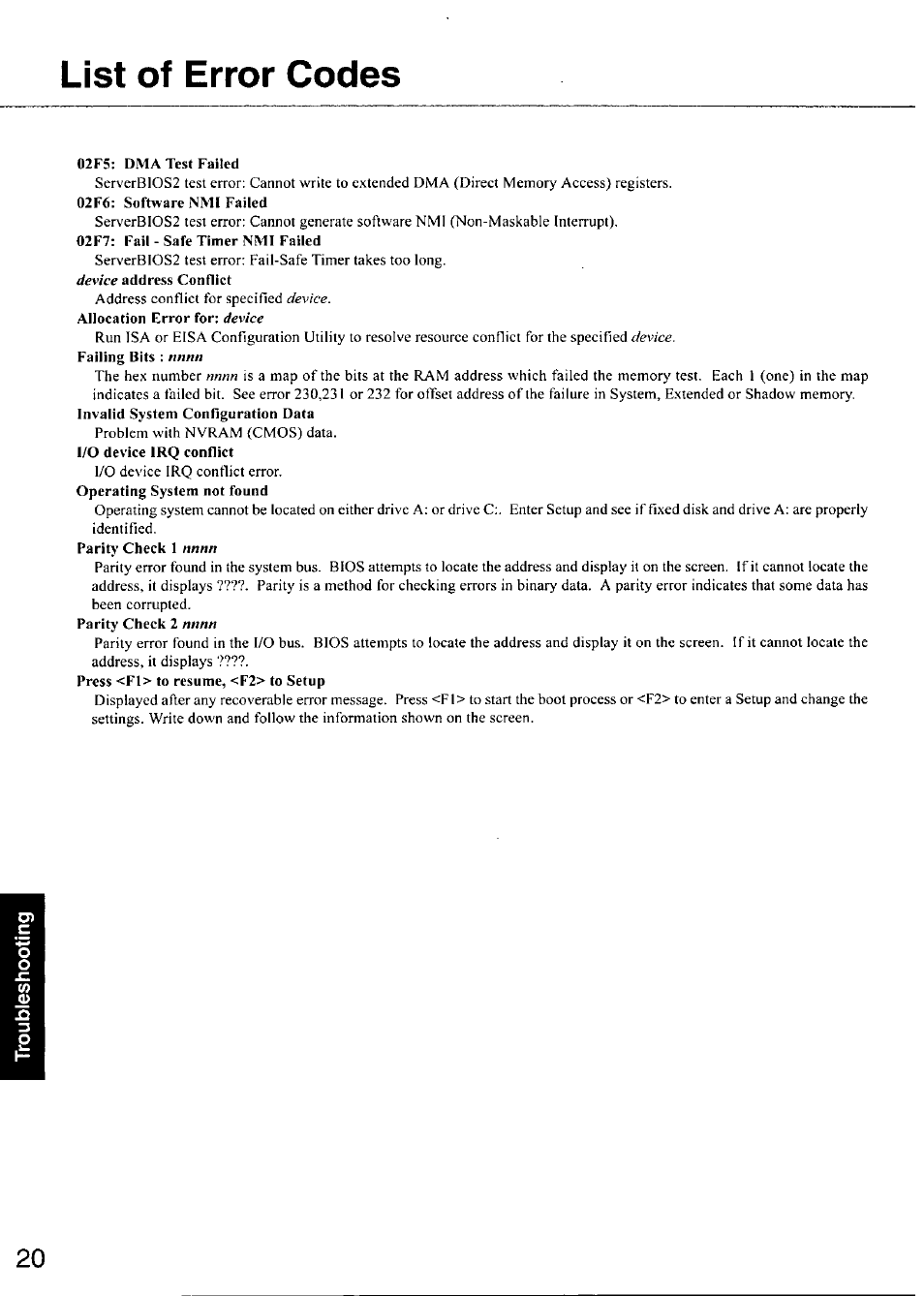 List of error codes | Panasonic TOUGHBOOK CF-28 User Manual | Page 20 / 36