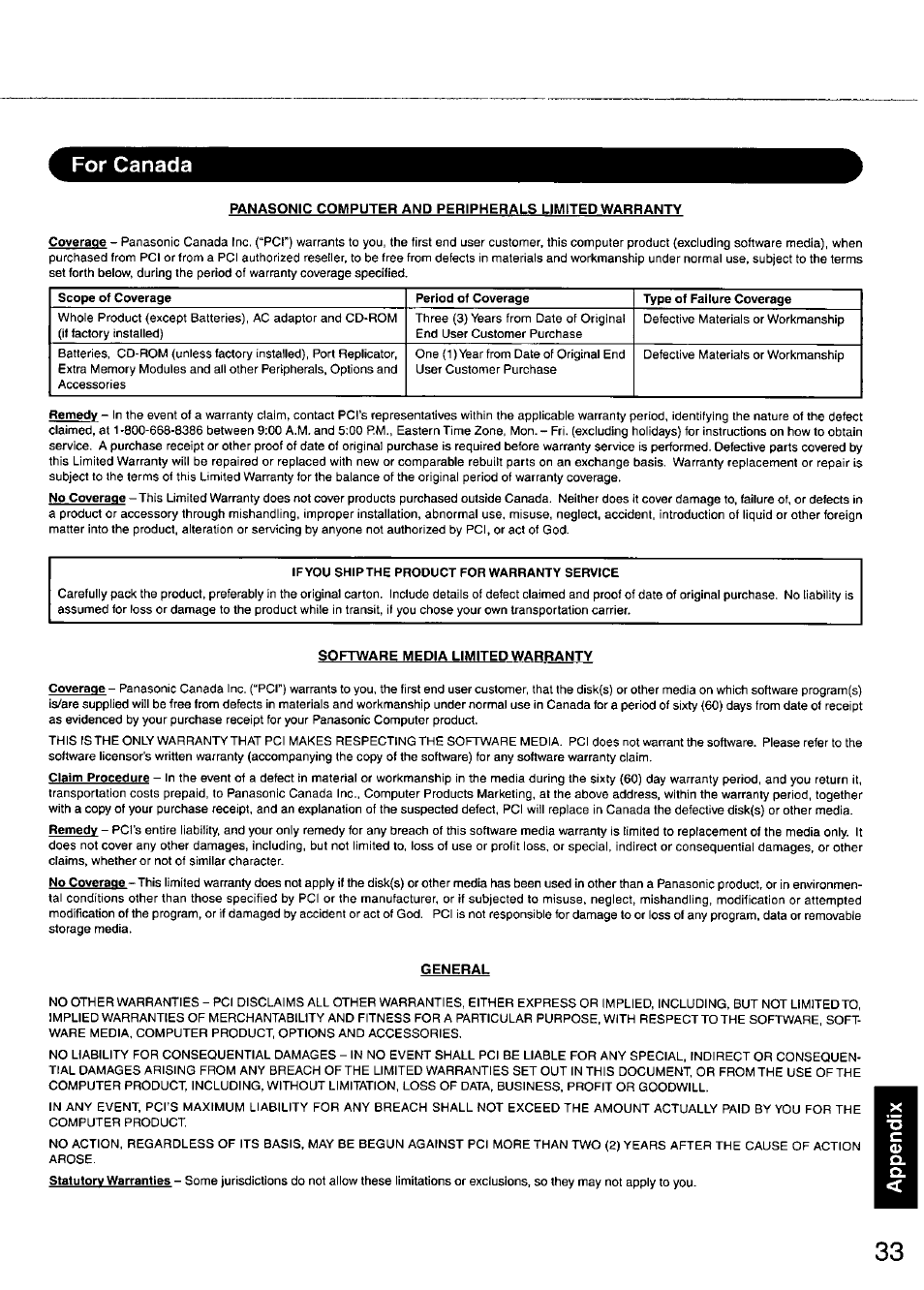 For canada | Panasonic TOUGHBOOK CF-28 User Manual | Page 33 / 36