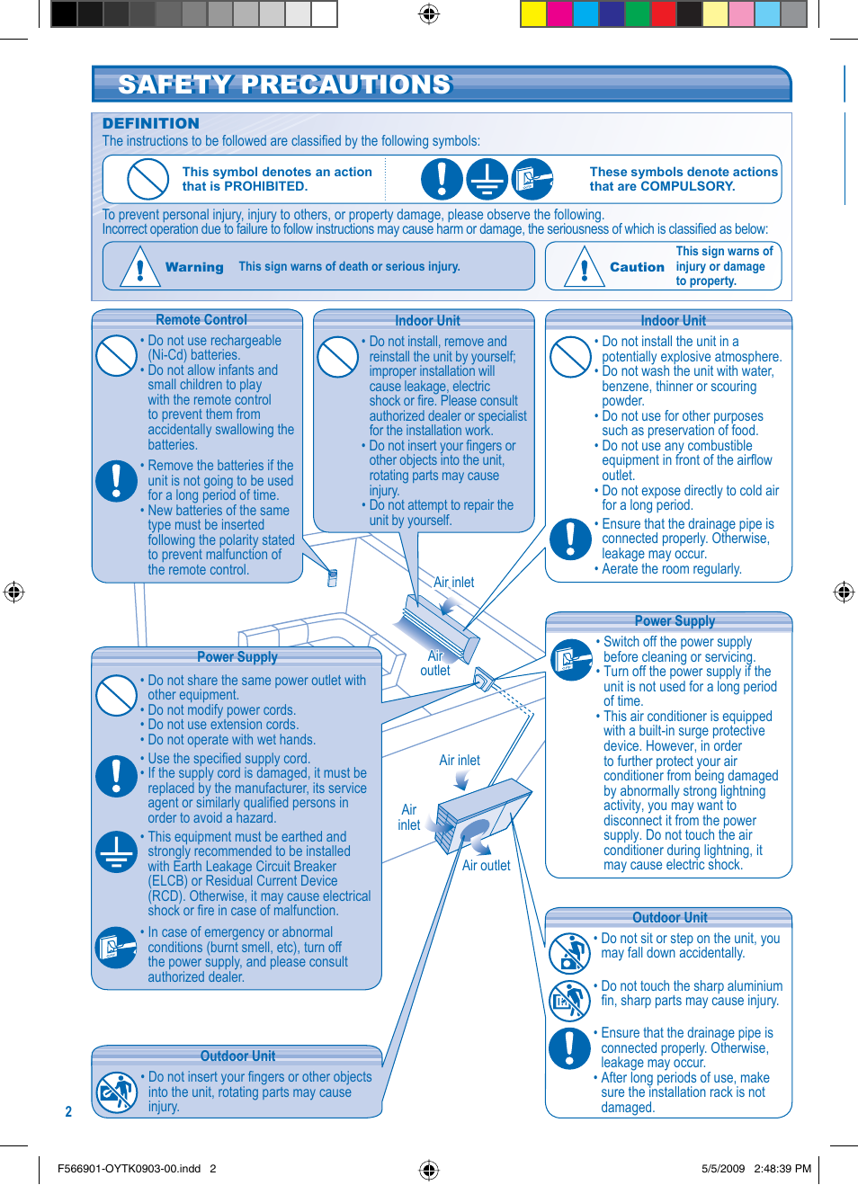 Safety precautions safety precautions | Panasonic CU-E24JKR User Manual | Page 2 / 8