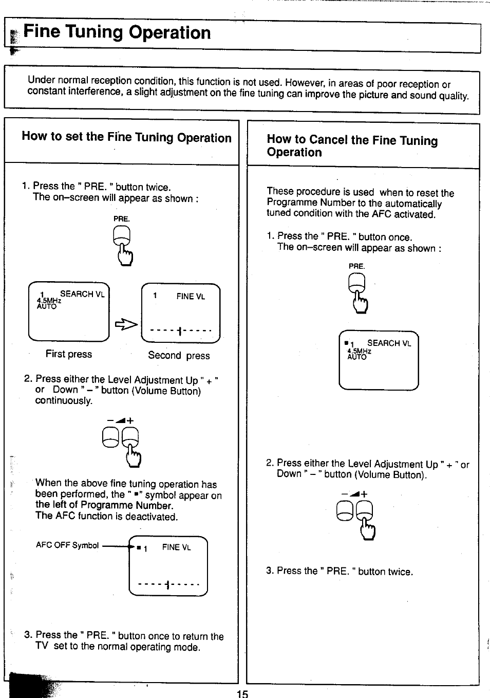 How to cancel the fine tuning operation, Fine tuning operation, How to set the fine tuning operation | Panasonic TC-25V50H EN User Manual | Page 15 / 28