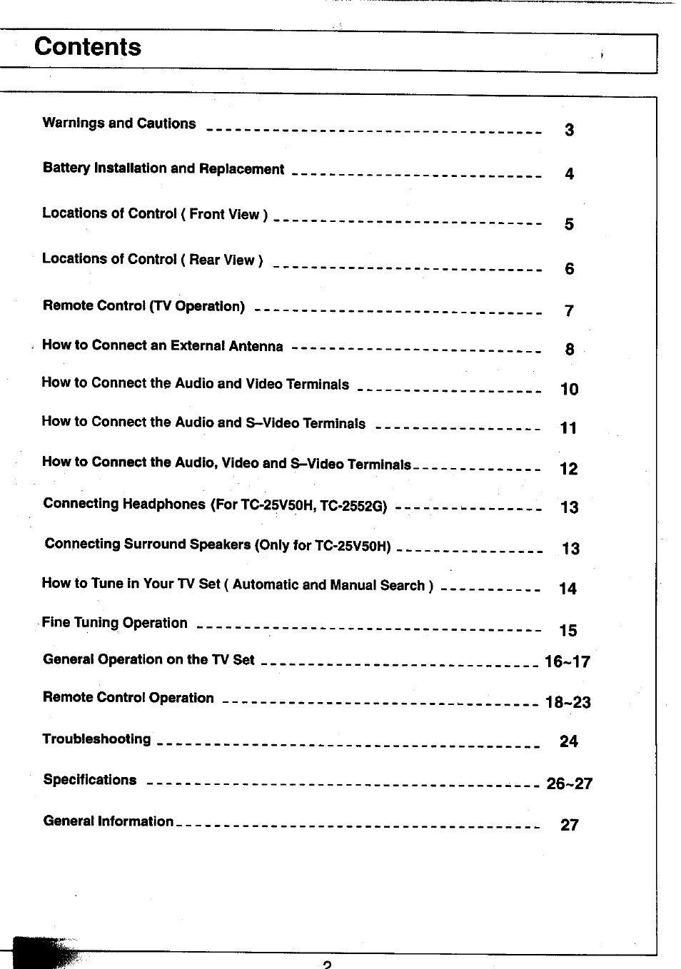 Panasonic TC-25V50H EN User Manual | Page 2 / 28