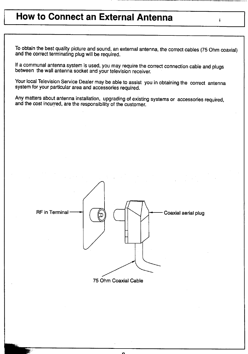 How to connect an external antenna | Panasonic TC-25V50H EN User Manual | Page 8 / 28