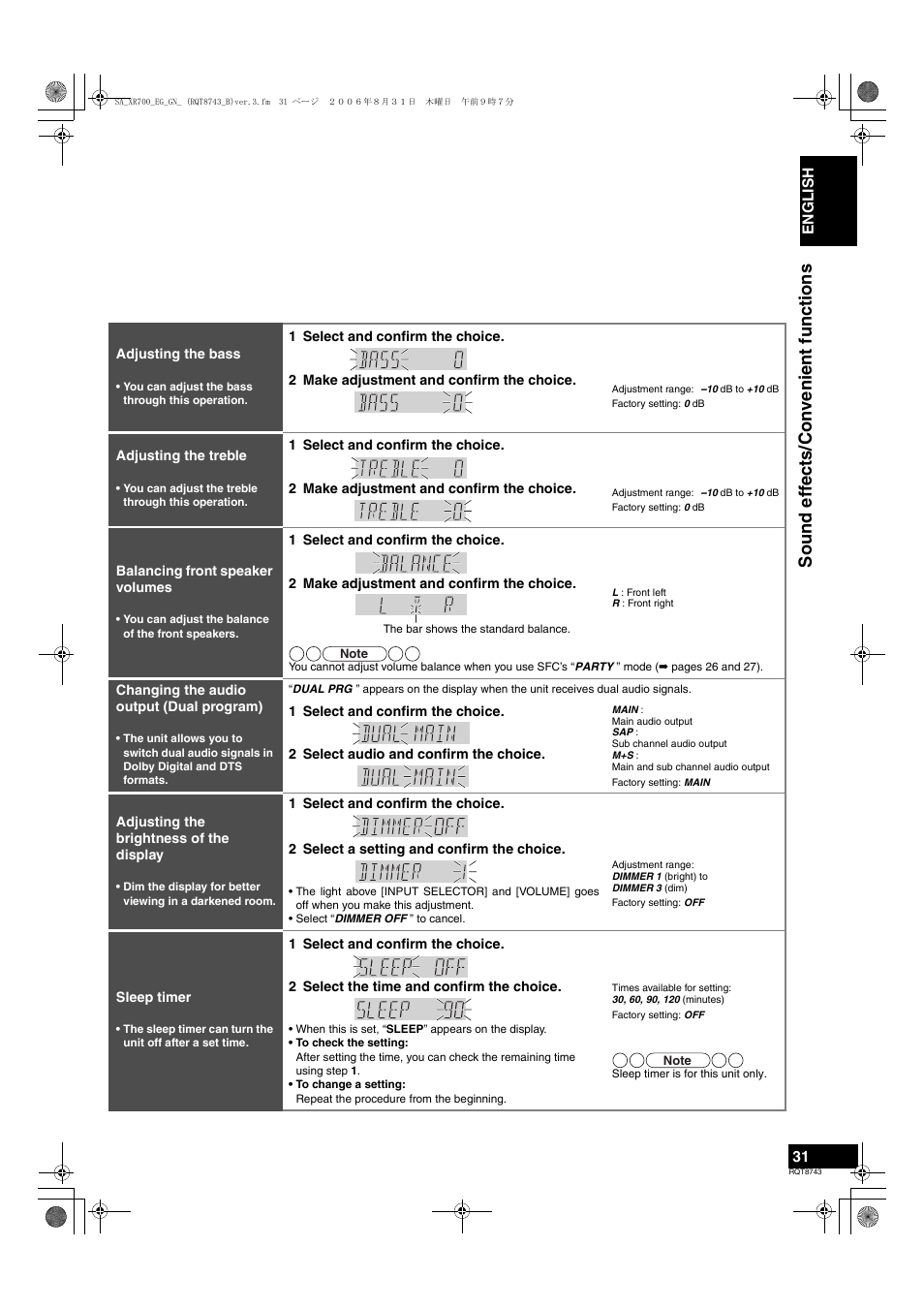 Sound effects/convenient functions | Panasonic SA-XR700 User Manual | Page 31 / 48