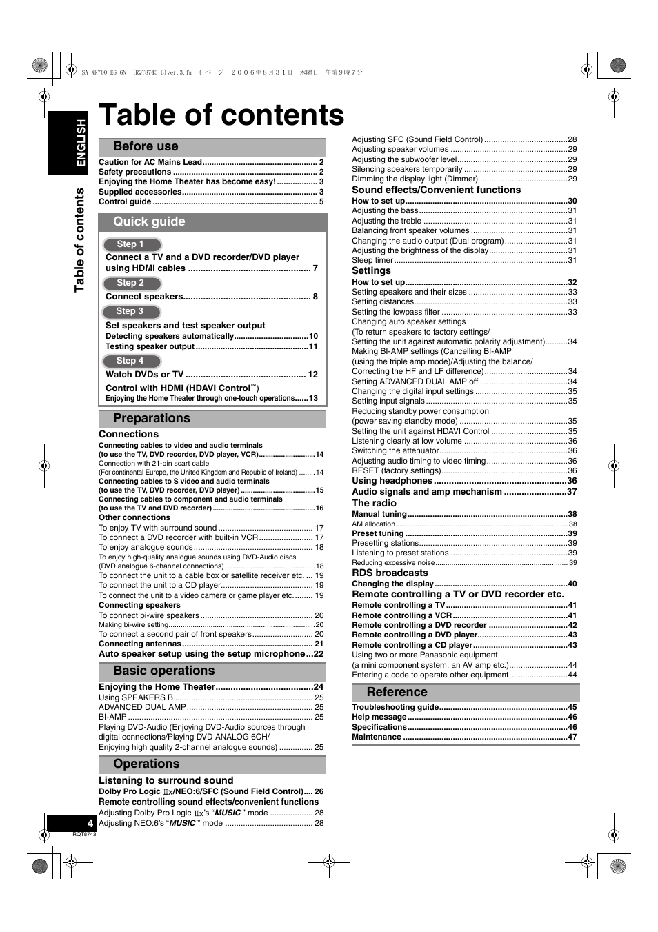 Panasonic SA-XR700 User Manual | Page 4 / 48