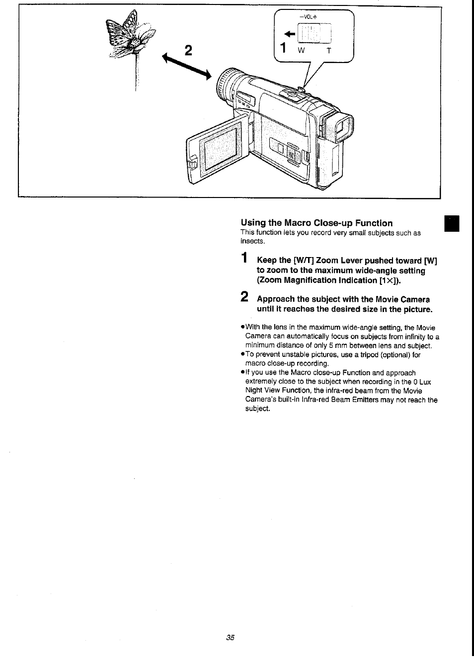 Using the macro close-up function | Panasonic NV-VS3A User Manual | Page 35 / 88