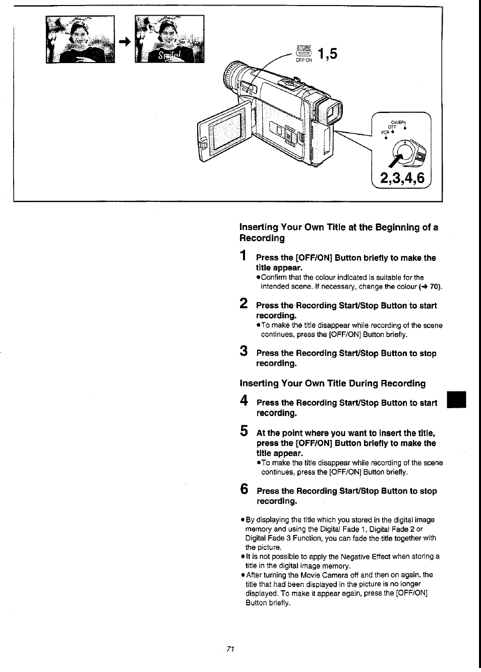 Inserting your own title during recording | Panasonic NV-VS3A User Manual | Page 71 / 88