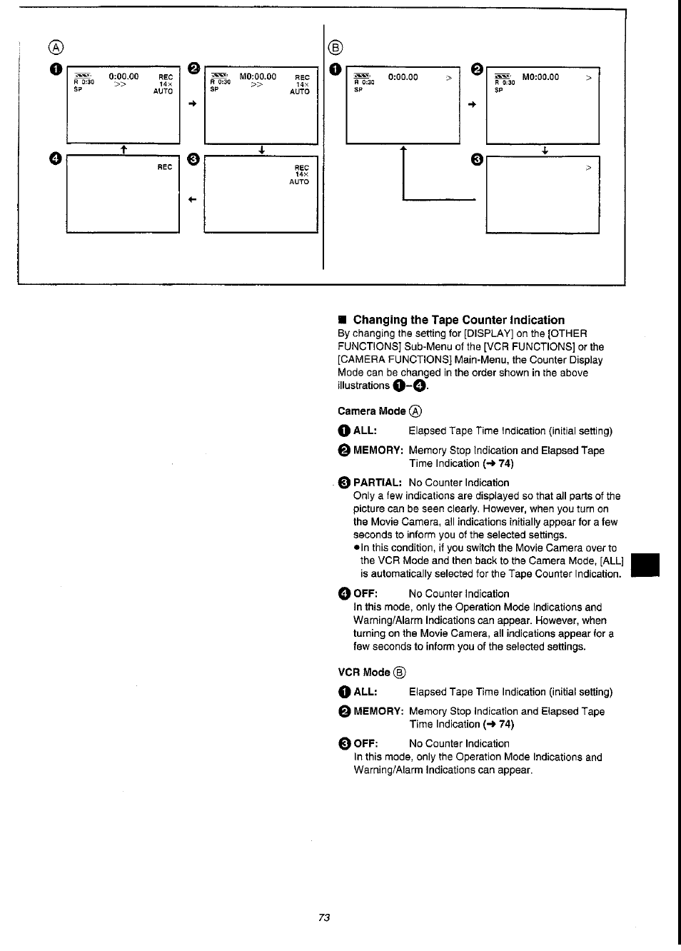 Changing the tape counter indication, Vcr mode oall, Using the tape counter indication | Panasonic NV-VS3A User Manual | Page 73 / 88