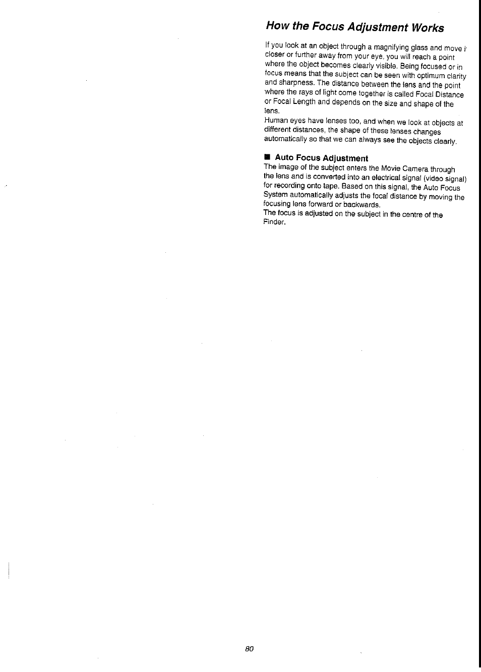 Auto focus adjustment, How the focus adjustment works | Panasonic NV-VS3A User Manual | Page 80 / 88