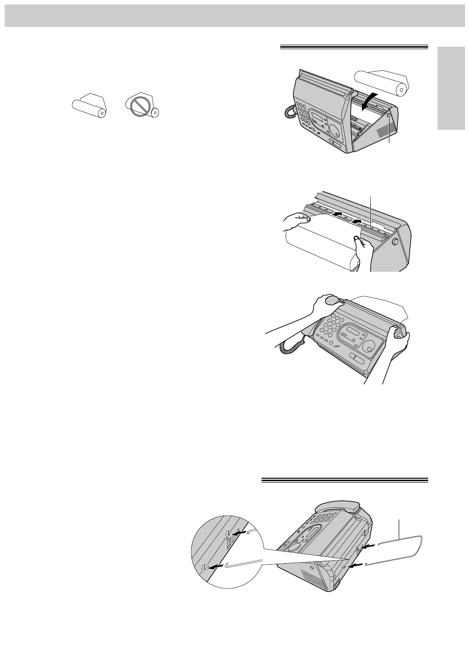 Installing the recording paper, Installing the paper stacker, Setup | Panasonic KX-FT34HK User Manual | Page 17 / 74