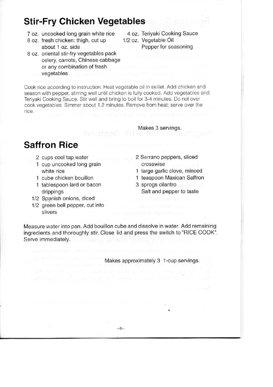 Stir-fry chicken vegetables, Saffron rice | Panasonic SR-SH10RN User Manual | Page 10 / 12