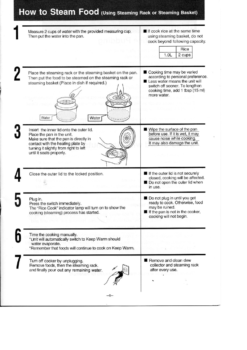 How to steam food | Panasonic SR-SH10RN User Manual | Page 7 / 12