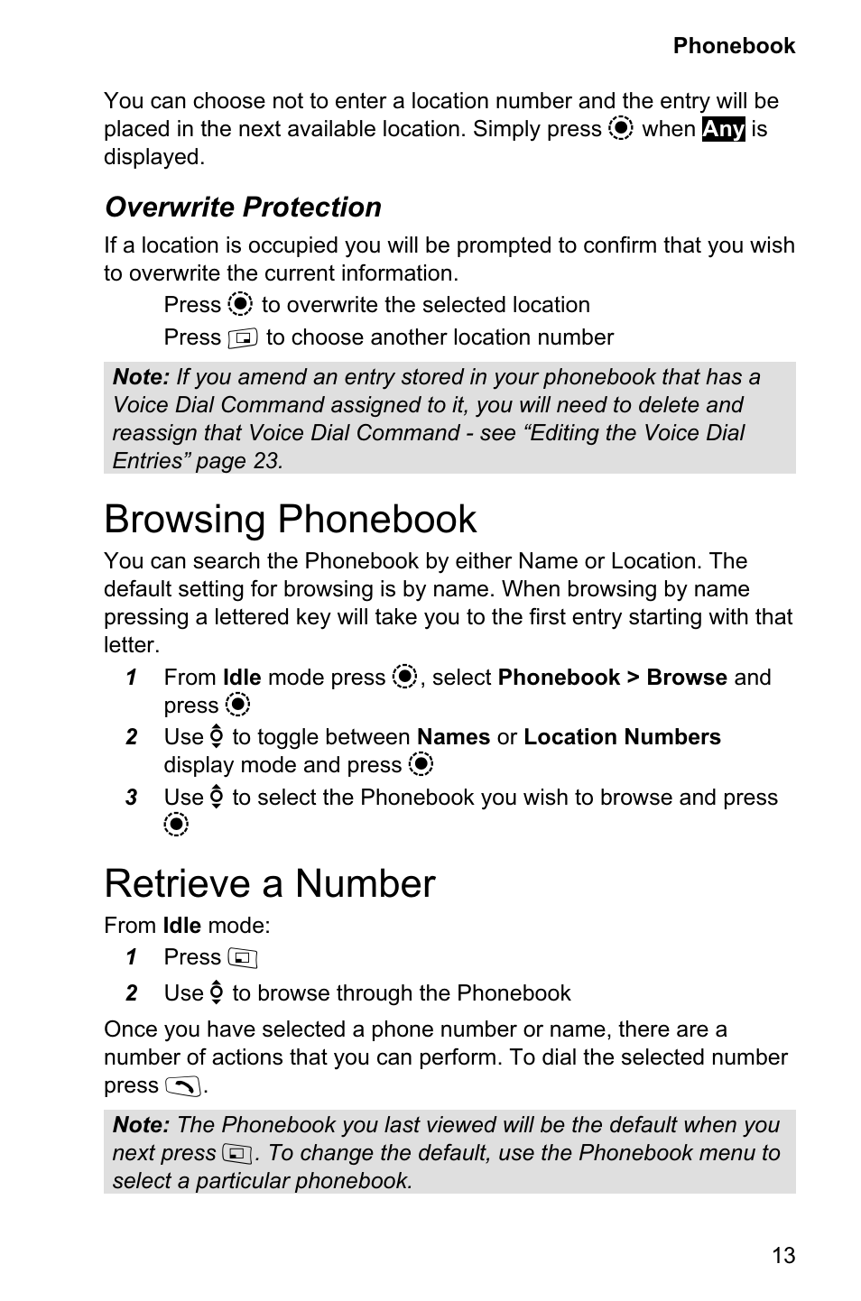 Browsing phonebook 13, Retrieve a number 13, Browsing phonebook | Retrieve a number, Overwrite protection | Panasonic EB-GD95 User Manual | Page 17 / 86