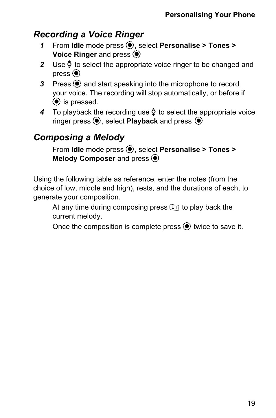 Recording a voice ringer, Composing a melody | Panasonic EB-GD95 User Manual | Page 23 / 86