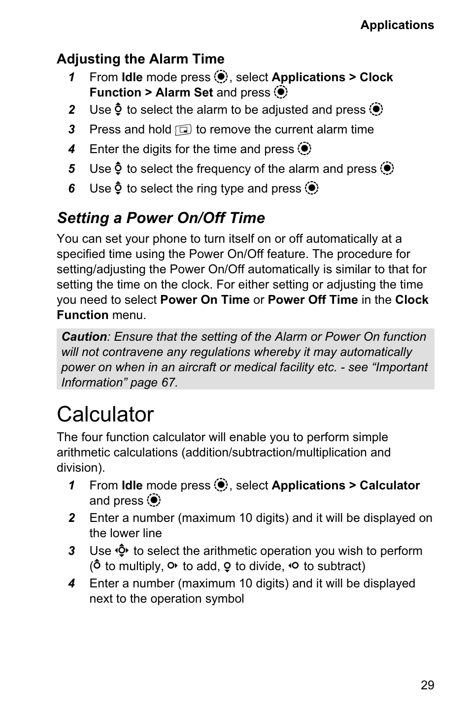Calculator 29, Calculator, Setting a power on/off time | Panasonic EB-GD95 User Manual | Page 33 / 86