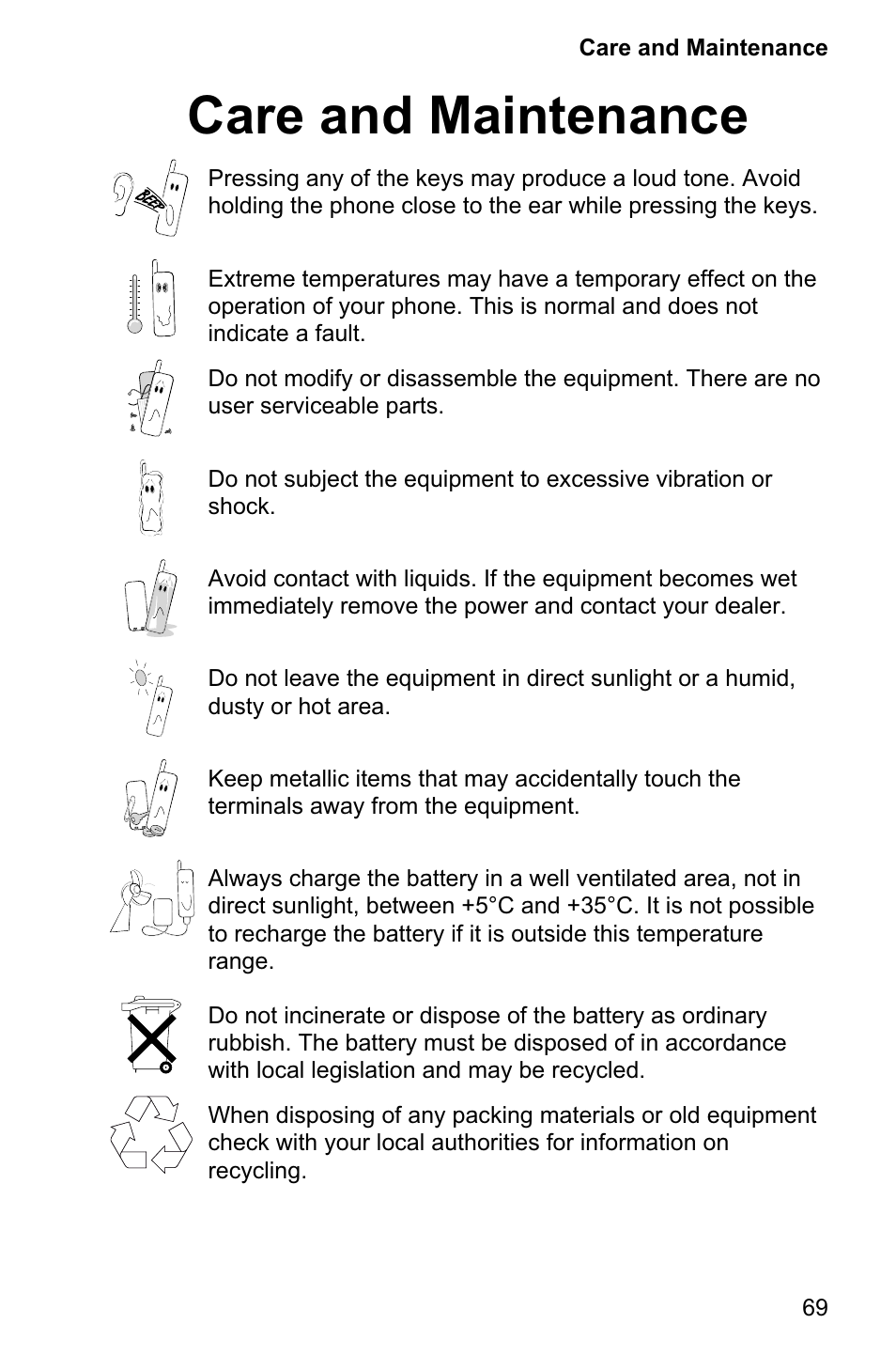 Care and maintenance 69, Care and maintenance | Panasonic EB-GD95 User Manual | Page 73 / 86