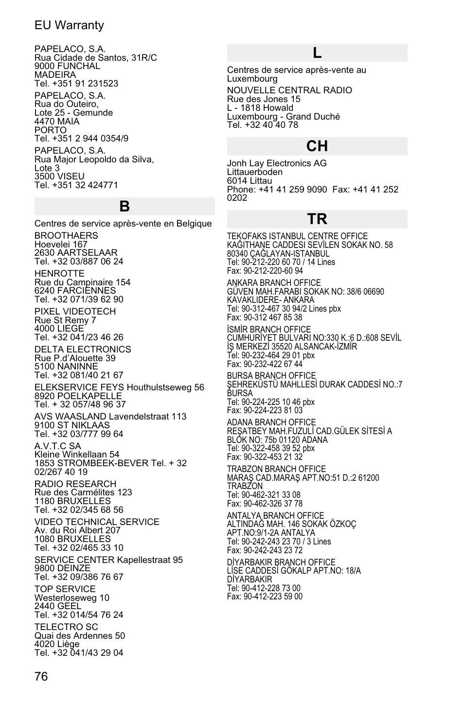 76 eu warranty | Panasonic EB-GD95 User Manual | Page 80 / 86