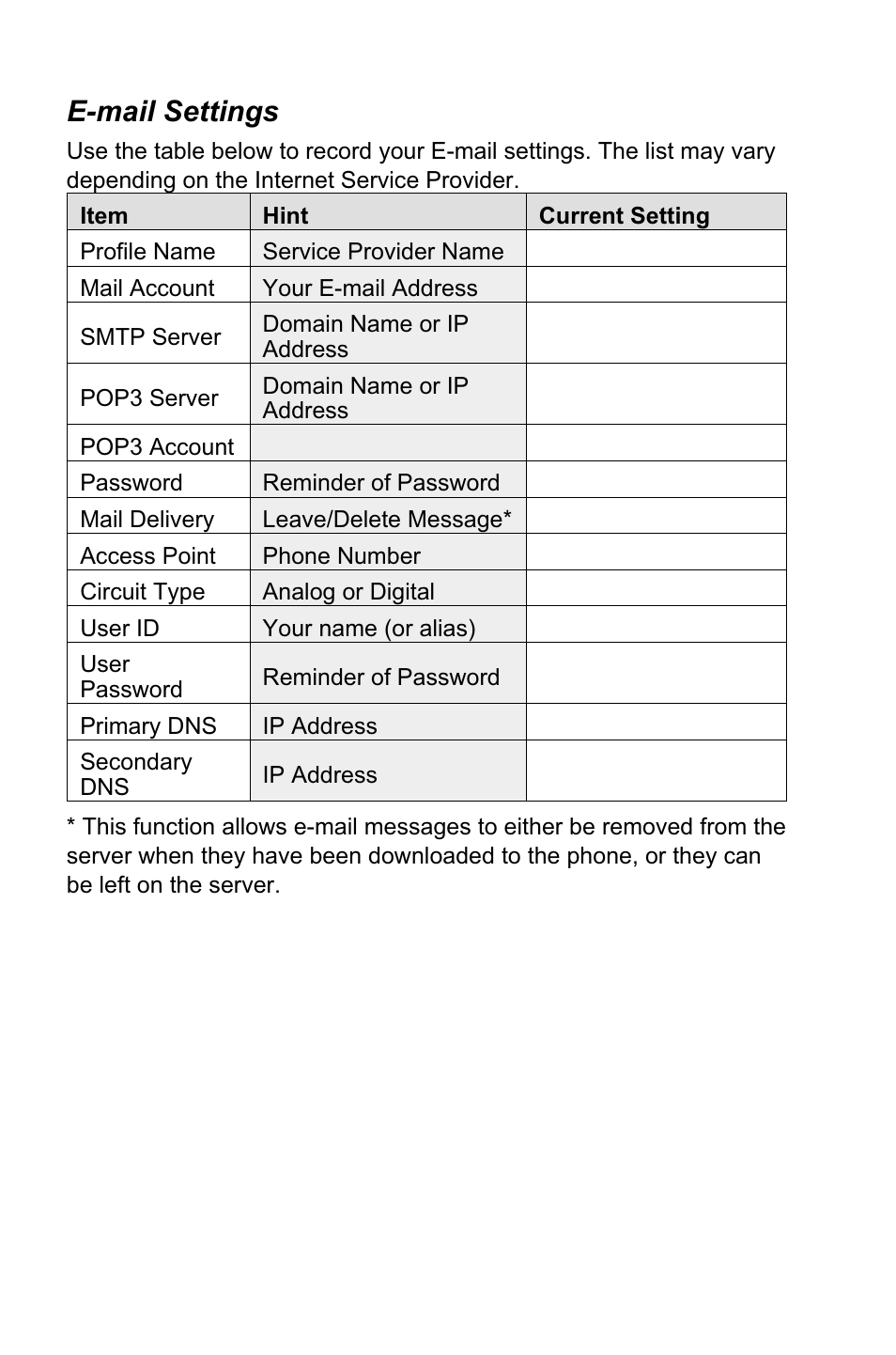 E-mail settings | Panasonic EB-GD95 User Manual | Page 82 / 86