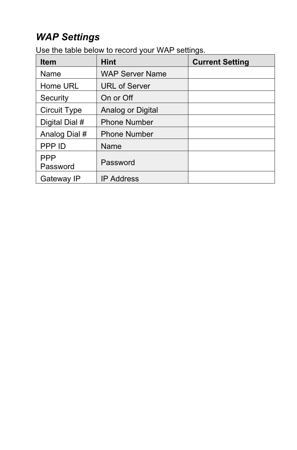 Wap settings | Panasonic EB-GD95 User Manual | Page 83 / 86