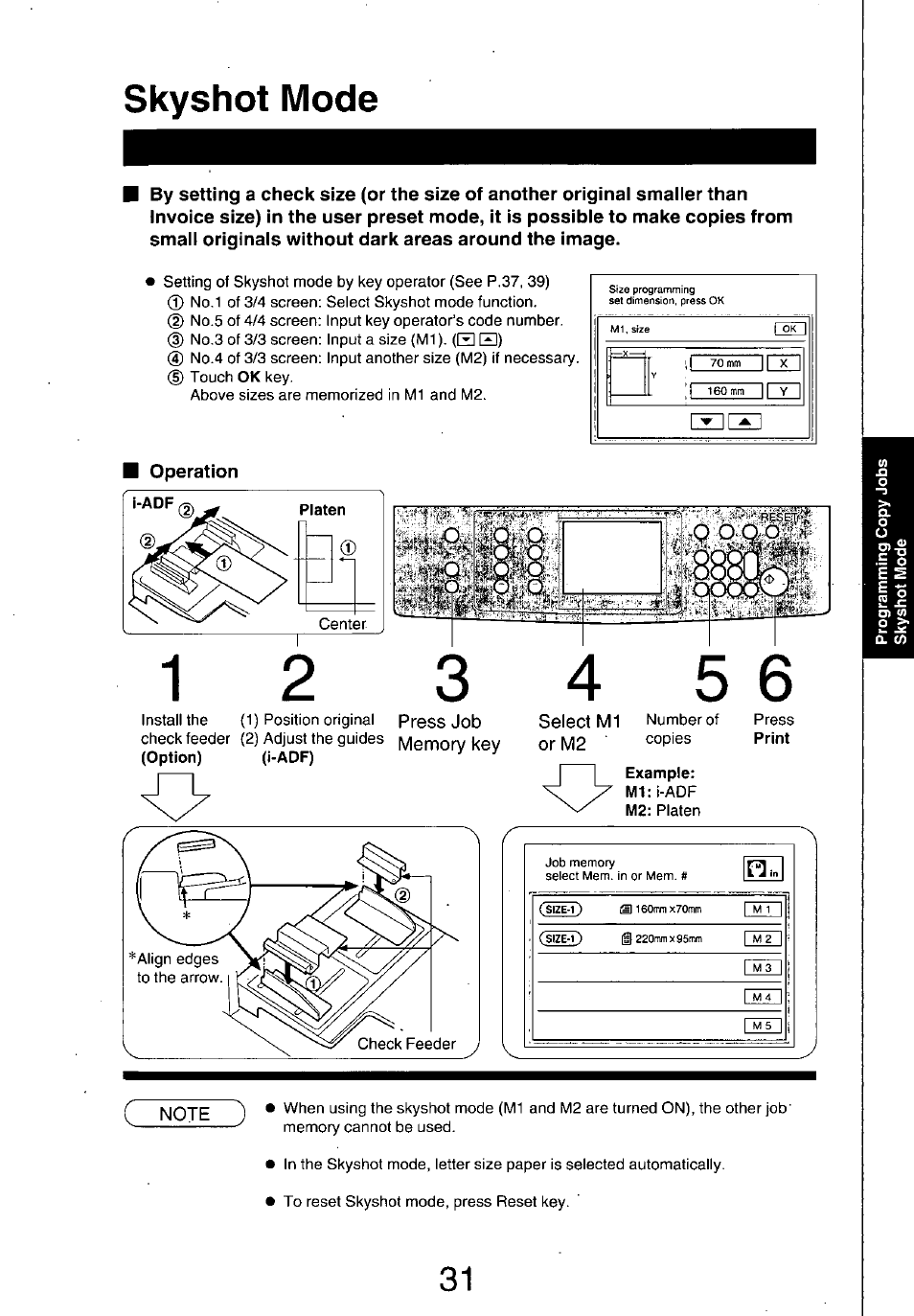 Operation, Select m1 or m2, Example | Skyshot mode | Panasonic 7750 User Manual | Page 31 / 64