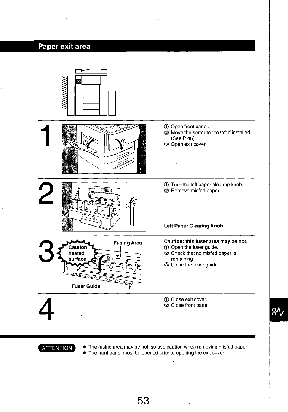 Caution: this fuser area may be hot | Panasonic 7750 User Manual | Page 53 / 64