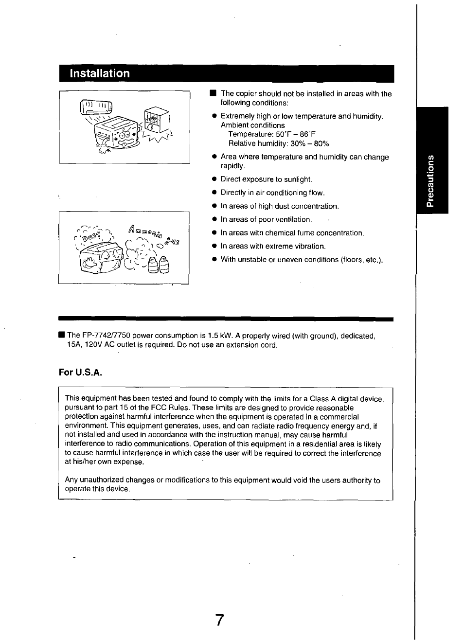 For u.s.a, Installation | Panasonic 7750 User Manual | Page 7 / 64