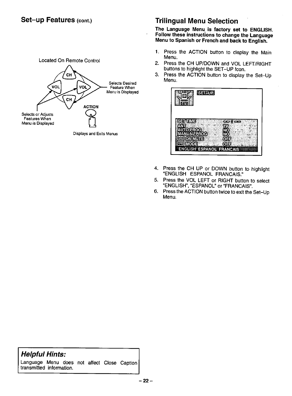 Helpful hints | Panasonic CT-20R13 User Manual | Page 22 / 24