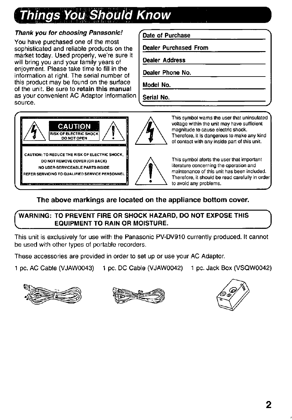 Things know | Panasonic PV DAC9 User Manual | Page 2 / 8