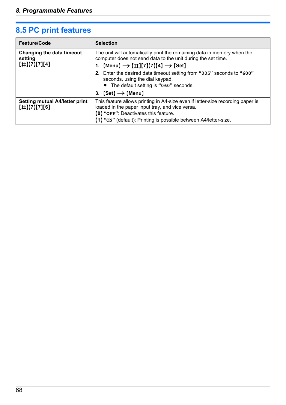 5 pc print features, Pc print features | Panasonic KX-MB2030EX User Manual | Page 68 / 124