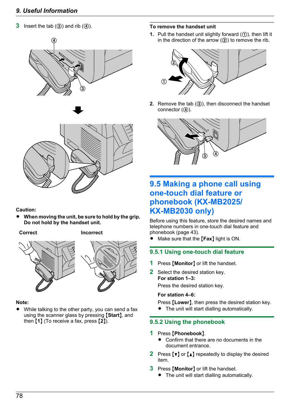 1 using one-touch dial feature, 2 using the phonebook | Panasonic KX-MB2030EX User Manual | Page 78 / 124