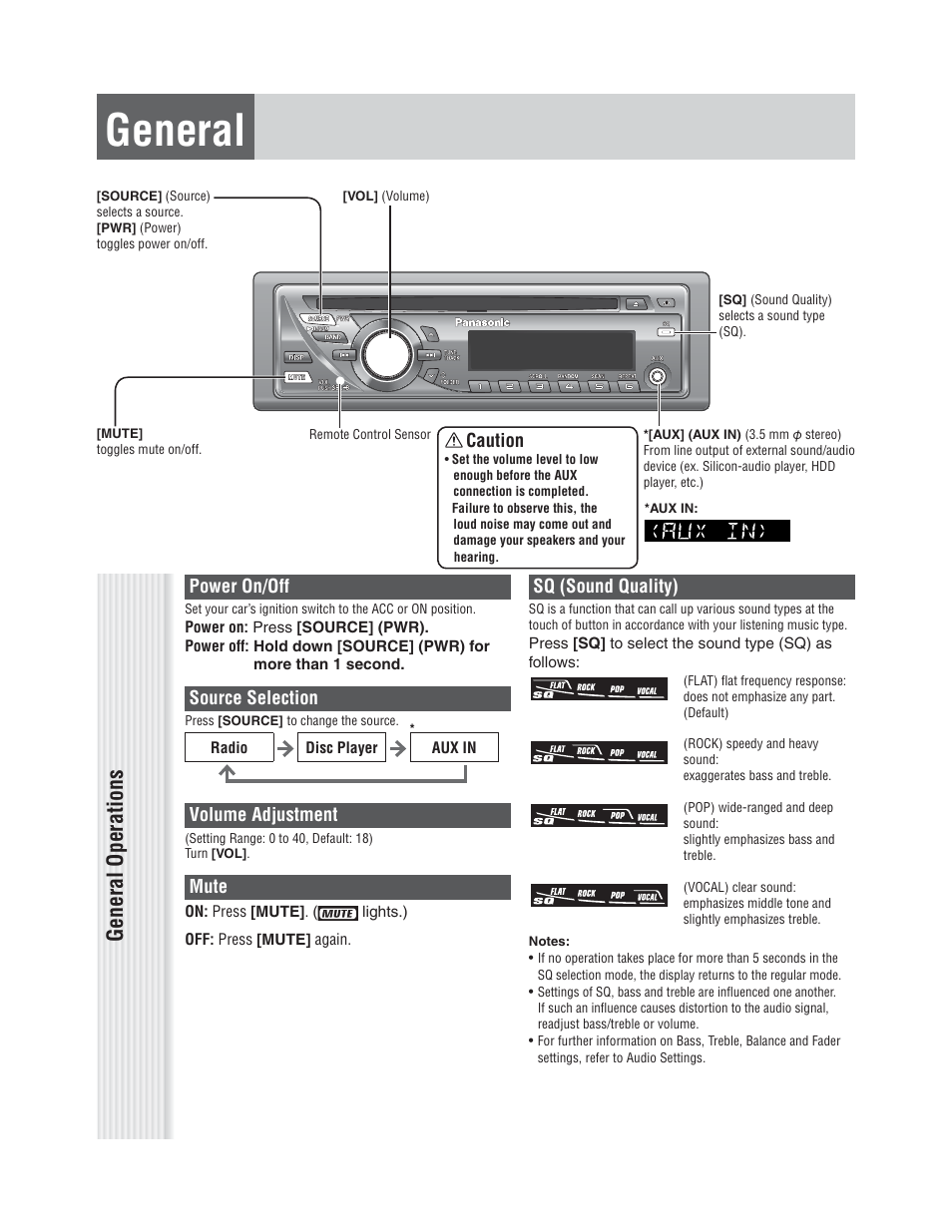 General, General operations | Panasonic CQ-C1305L User Manual | Page 12 / 24
