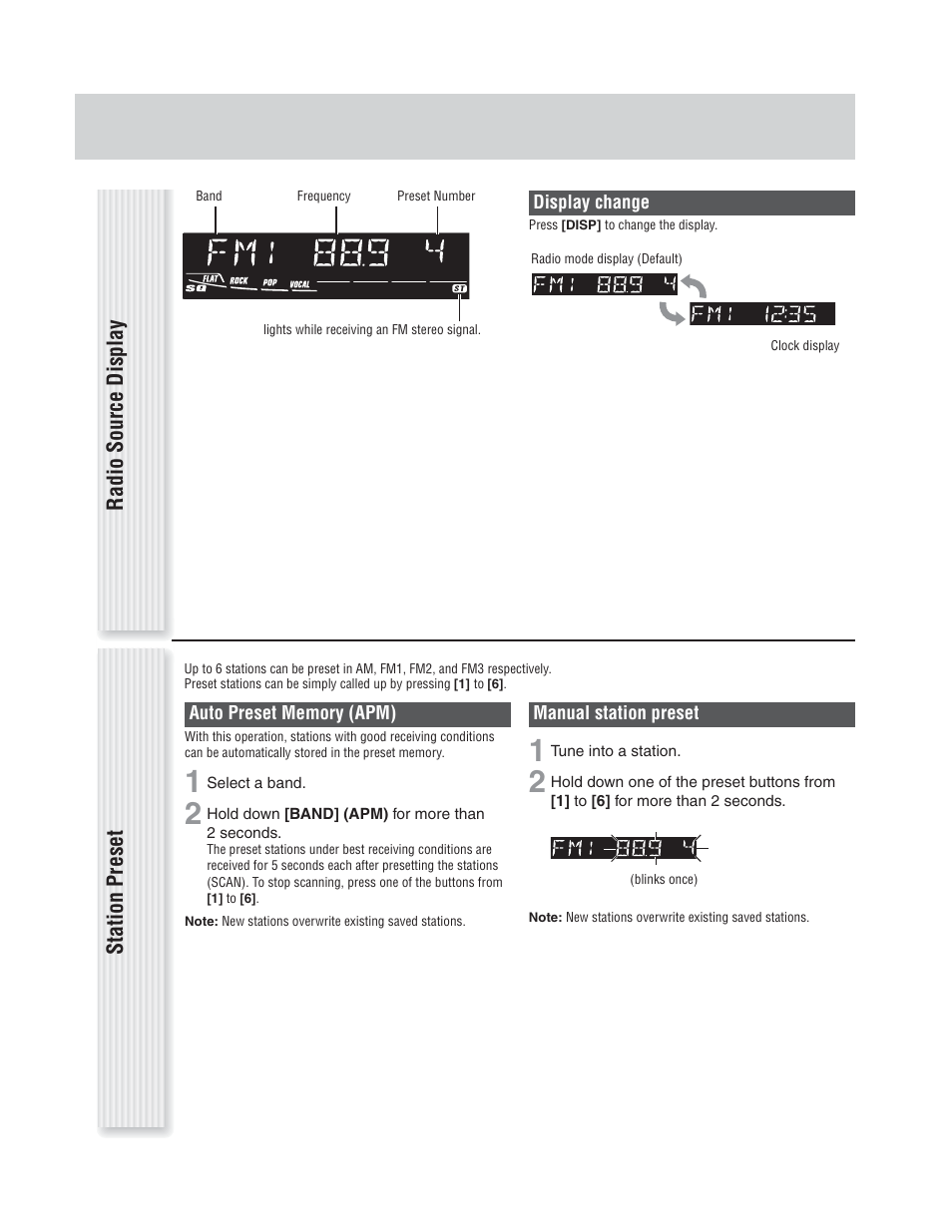 Radio source display station preset | Panasonic CQ-C1305L User Manual | Page 14 / 24
