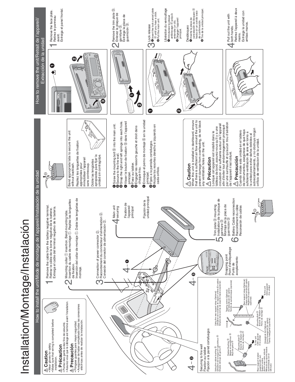 Installation/montage/instalación, Caution, Précaution | Precaución | Panasonic CQ-C1305L User Manual | Page 22 / 24