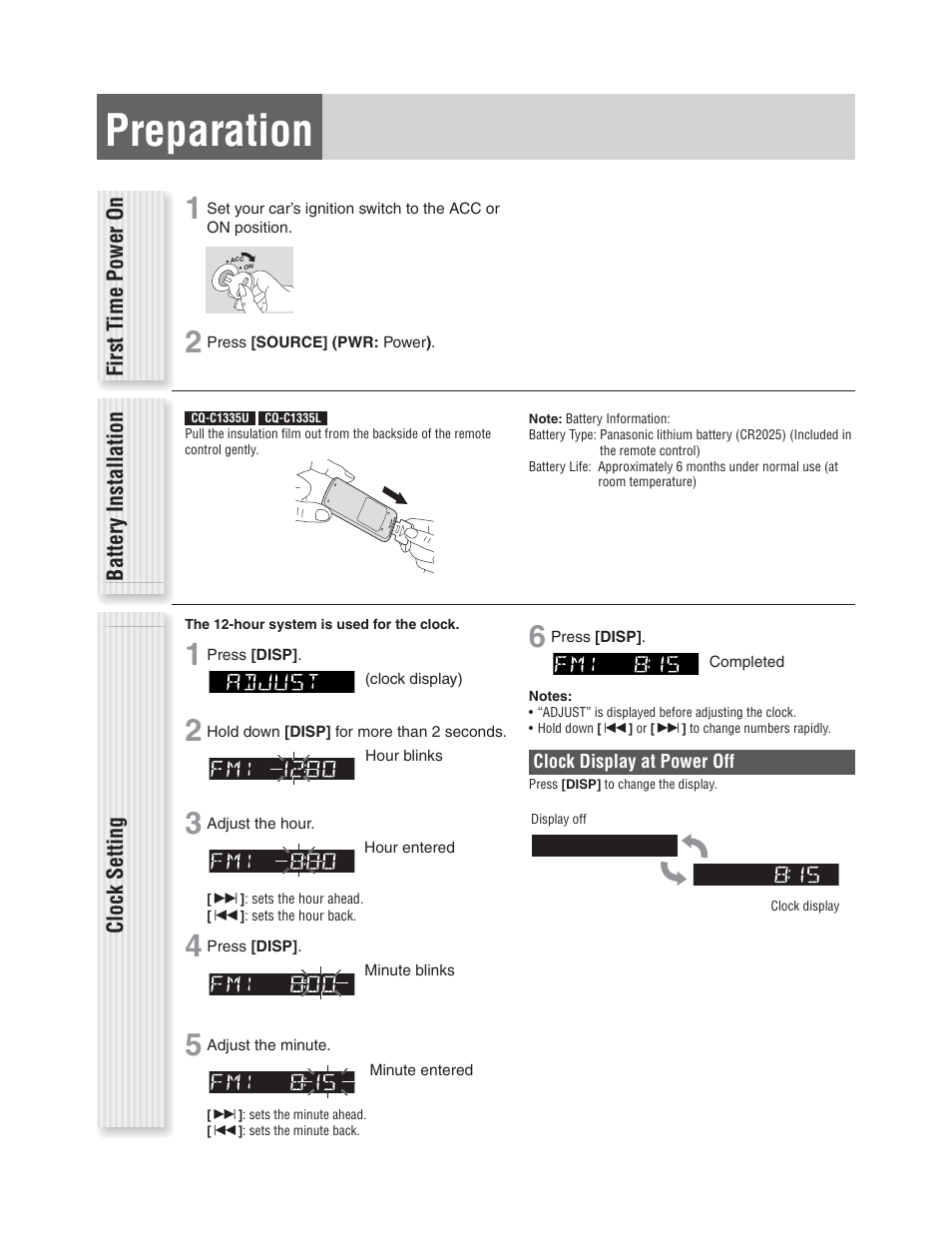 Preparation | Panasonic CQ-C1305L User Manual | Page 7 / 24