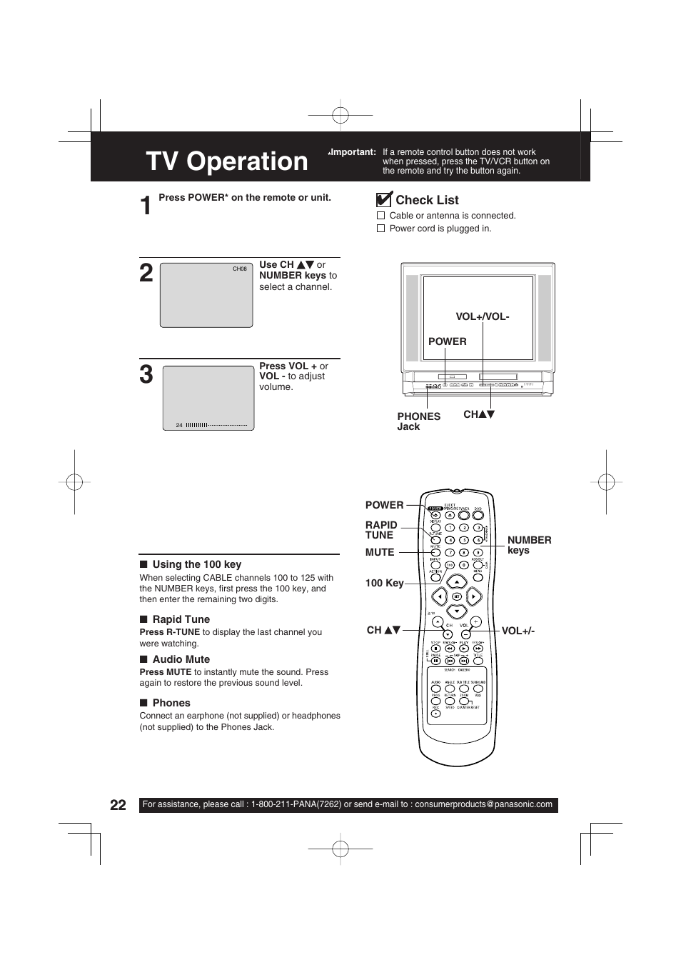 Tv operation, Tv operation 1 | Panasonic PV-DF273 User Manual | Page 22 / 76