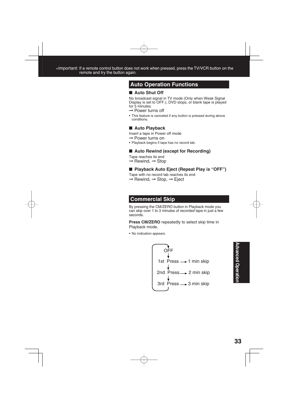 Commercial skip, Auto operation functions | Panasonic PV-DF273 User Manual | Page 33 / 76