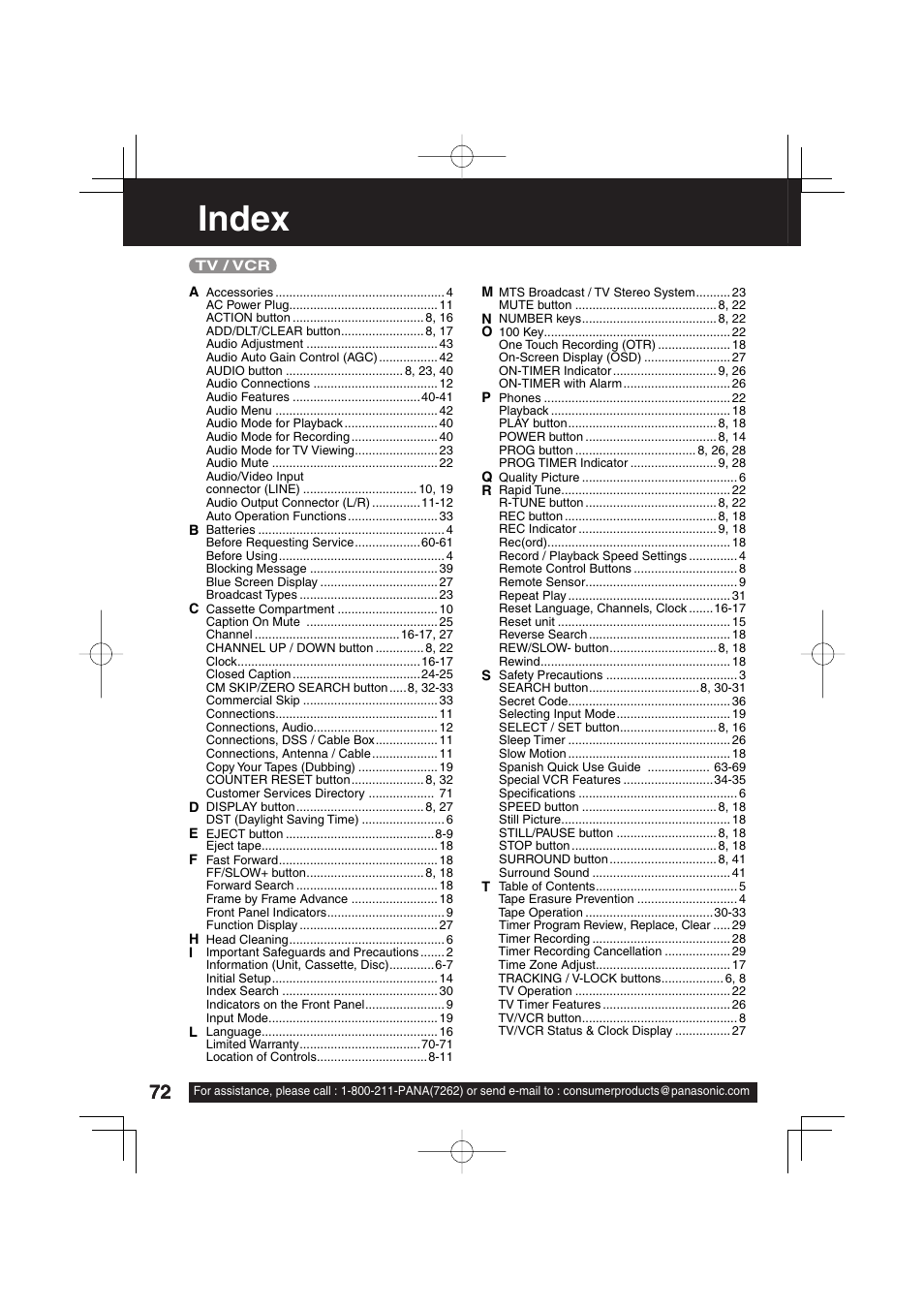 Index | Panasonic PV-DF273 User Manual | Page 72 / 76