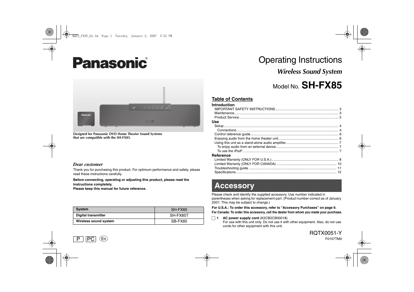 Panasonic SH-FX85 User Manual | 12 pages