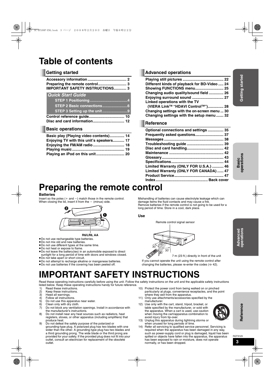 Panasonic SC-BT100 User Manual | Page 3 / 48