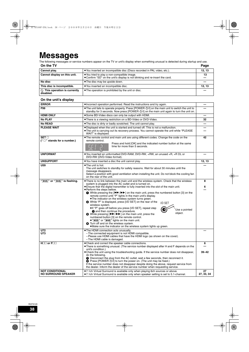 Messages | Panasonic SC-BT100 User Manual | Page 38 / 48