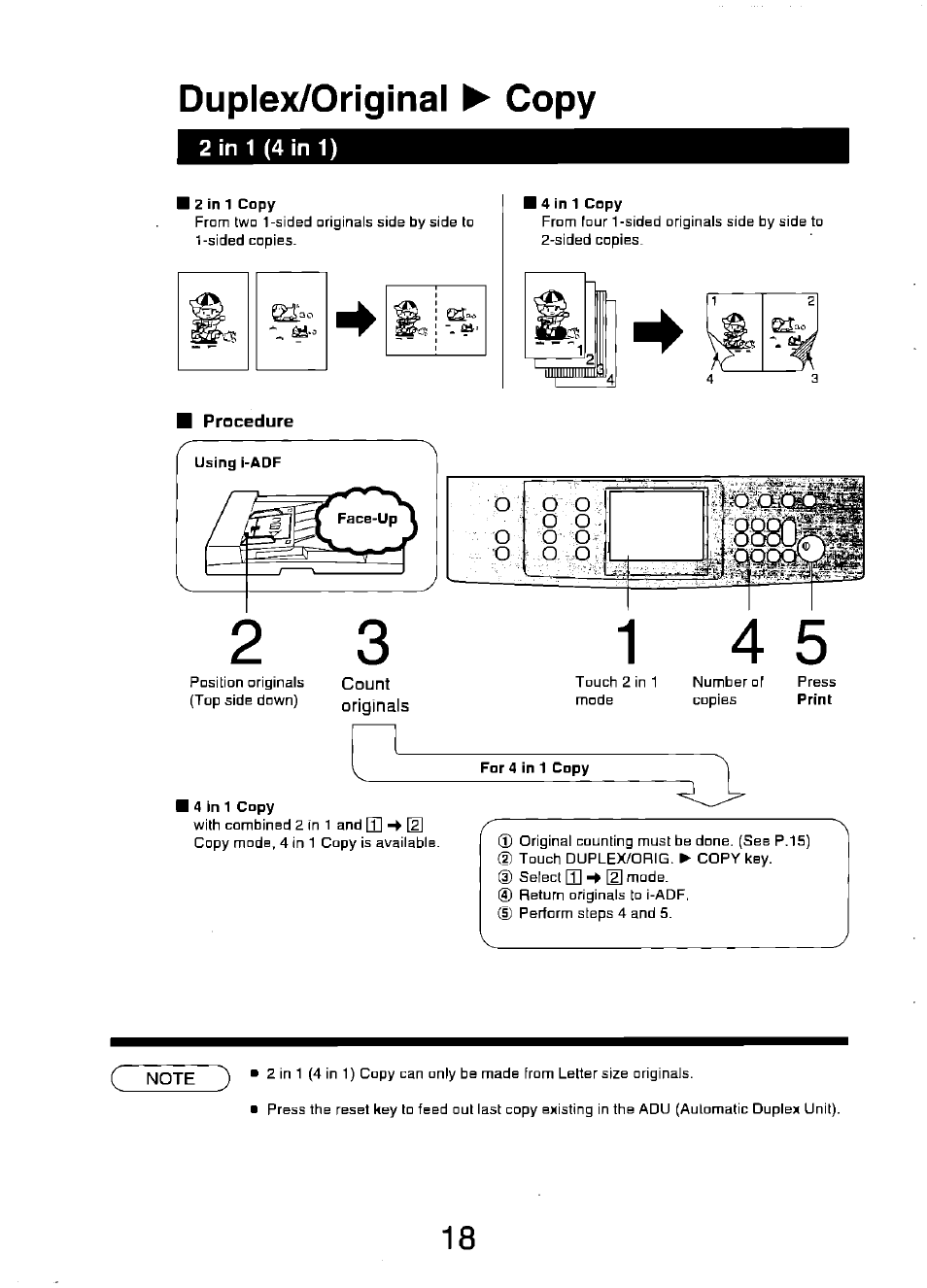 2 in 1 (4 in 1), Duplex/ohginal ^ copy | Panasonic FP7750 User Manual | Page 18 / 64
