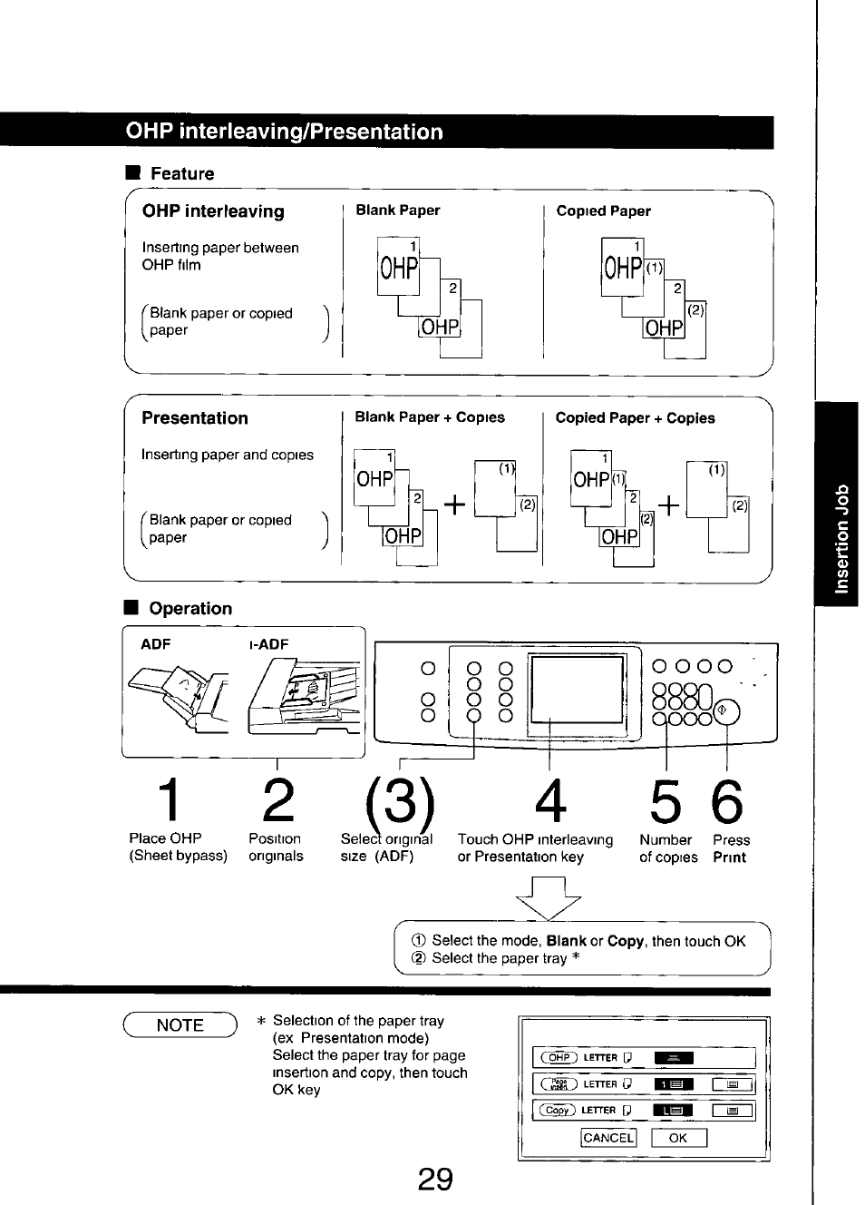 Ohp interleaving/presentation, Ohp interleaving, Presentation | Operation, 1) 2 i (2) ohp | Panasonic FP7750 User Manual | Page 29 / 64